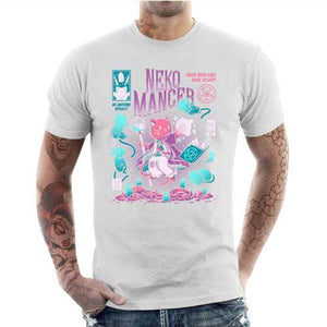 tshirt-homme-nekomancer-magicien-qui-reincarne-les-chats-coton-bio-blanc