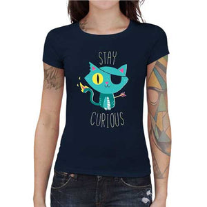 tshirt-femme-geek-curious-cat-rester-curieux-coton-bio-bleu-nuit