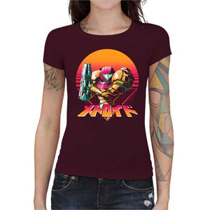 tshirt-femme-metroid-retro-hunter-coton-bio-cerise