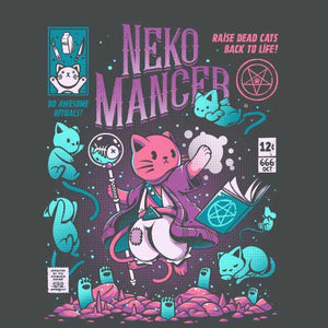 tshirt-nekomancer-magicien-qui-reincarne-les-chats-coton-bio-gris-fonce