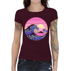 tshirt-femme-the-great-dream-wave-artiste-japonais-coton-bio-cerise