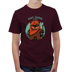 tshirt-enfant-save-ewoks-coton-bio-cerise