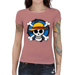 tshirt-femme-one-piece-skull-coton-bio-petal-rose