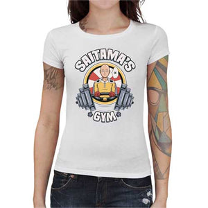 tshirt-femme-saitamas-gym-deviens-plus-fort-avec-le-maitre-coton-bio-blanc