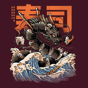 tshirt-sushi-dragon-pour-gourmets-fan-d-art-et-de-japon-coton-bio-cerise