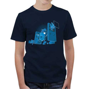 tshirt-enfant-old-school-gamer-coton-bio-bleu-nuit