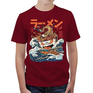 tshirt-enfant-the-great-ramen-le-bol-de-nouilles-geant-qui-va-vous-devorer-coton-bio-rouge