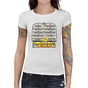 tshirt-femme-les-10-commandements-du-motard-coton-bio-blanc