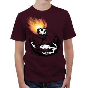 tshirt-enfant-skull-fire-coton-bio-cerise