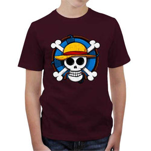 tshirt-enfant-one-piece-skull-coton-bio-cerise