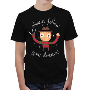 tshirt-enfant-freddy-krueger-follow-your-dreams-coton-bio-noir