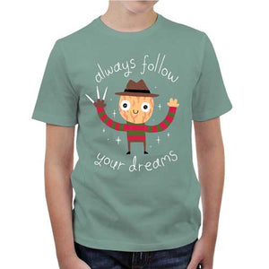 tshirt-enfant-freddy-krueger-follow-your-dreams-coton-bio-jade