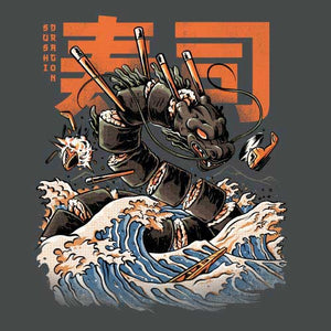 tshirt-sushi-dragon-pour-gourmets-fan-d-art-et-de-japon-coton-bio-gris-fonce