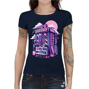 tshirt-femme-retro-vending-machine-distributeur-de-jeux-video-coton-bio-bleu-nuit