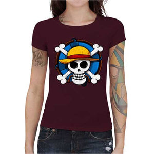 tshirt-femme-one-piece-skull-coton-bio-cerise