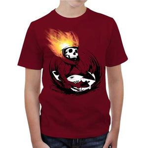 tshirt-enfant-skull-fire-coton-bio-rouge