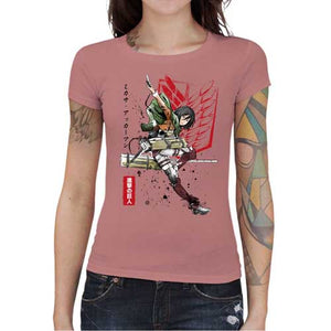 tshirt-femme-attaque-des-titans-soldat-mikasa-coton-bio-petal-rose