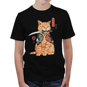 tshirt-enfant-katana-chat-japonais-tatoue-facon-yakusa-coton-bio-noir