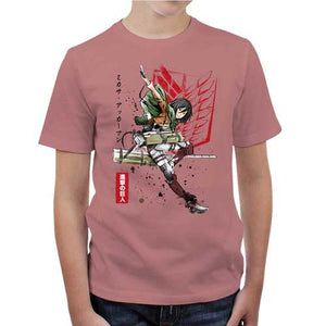 tshirt-enfant-attaque-des-titans-soldat-mikasa-coton-bio-petal-rose