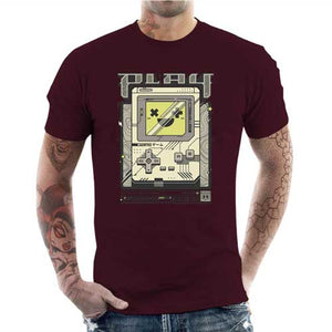 tshirt-homme-play-retro-vibes-game-boy-style-old-school-coton-bio-cerise