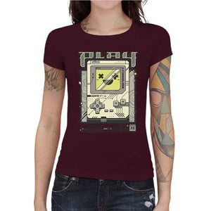 tshirt-femme-play-retro-vibes-game-boy-style-old-school-coton-bio-cerise