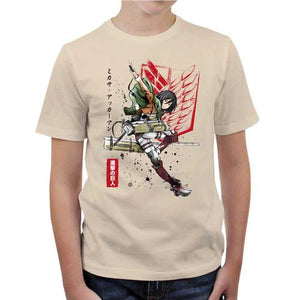 tshirt-enfant-attaque-des-titans-soldat-mikasa-coton-bio-natural