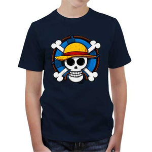 tshirt-enfant-one-piece-skull-coton-bio-bleu-nuit