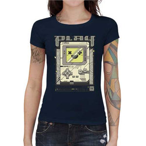 tshirt-femme-play-retro-vibes-game-boy-style-old-school-coton-bio-bleu-nuit