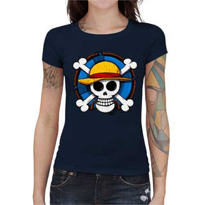 tshirt-femme-one-piece-skull-coton-bio-bleu-nuit