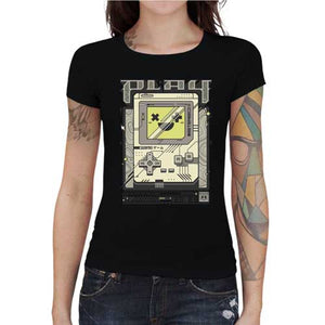 tshirt-femme-play-retro-vibes-game-boy-style-old-school-coton-bio-noir