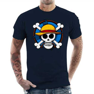 tshirt-homme-one-piece-skull-coton-bio-bleu-nuit