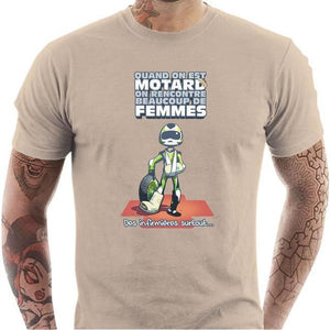 T shirt Motard homme - Le Motard et les Femmes - Couleur Sable - Taille S