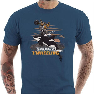 T shirt Motard homme - Sauvez Wheeling ! - Couleur Bleu Gris - Taille S