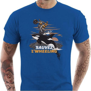 T shirt Motard homme - Sauvez Wheeling ! - Couleur Bleu Royal - Taille S