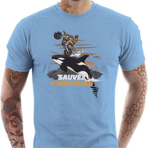 T shirt Motard homme - Sauvez Wheeling ! - Couleur Ciel - Taille S