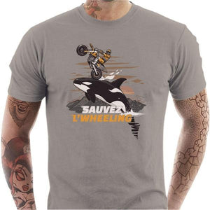 T shirt Motard homme - Sauvez Wheeling ! - Couleur Gris Clair - Taille S