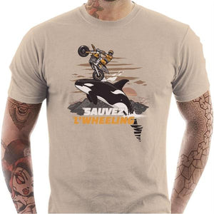 T shirt Motard homme - Sauvez Wheeling ! - Couleur Sable - Taille S