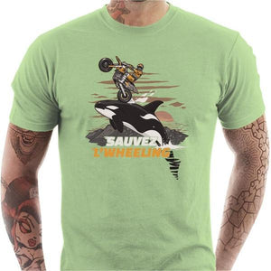 T shirt Motard homme - Sauvez Wheeling ! - Couleur Tilleul - Taille S