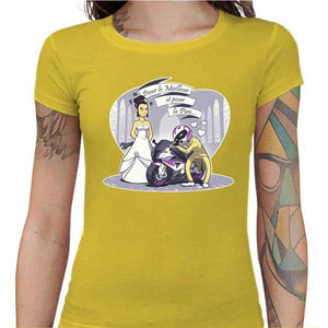 T shirt Motarde - Le mariage du Motard - Couleur Jaune - Taille S